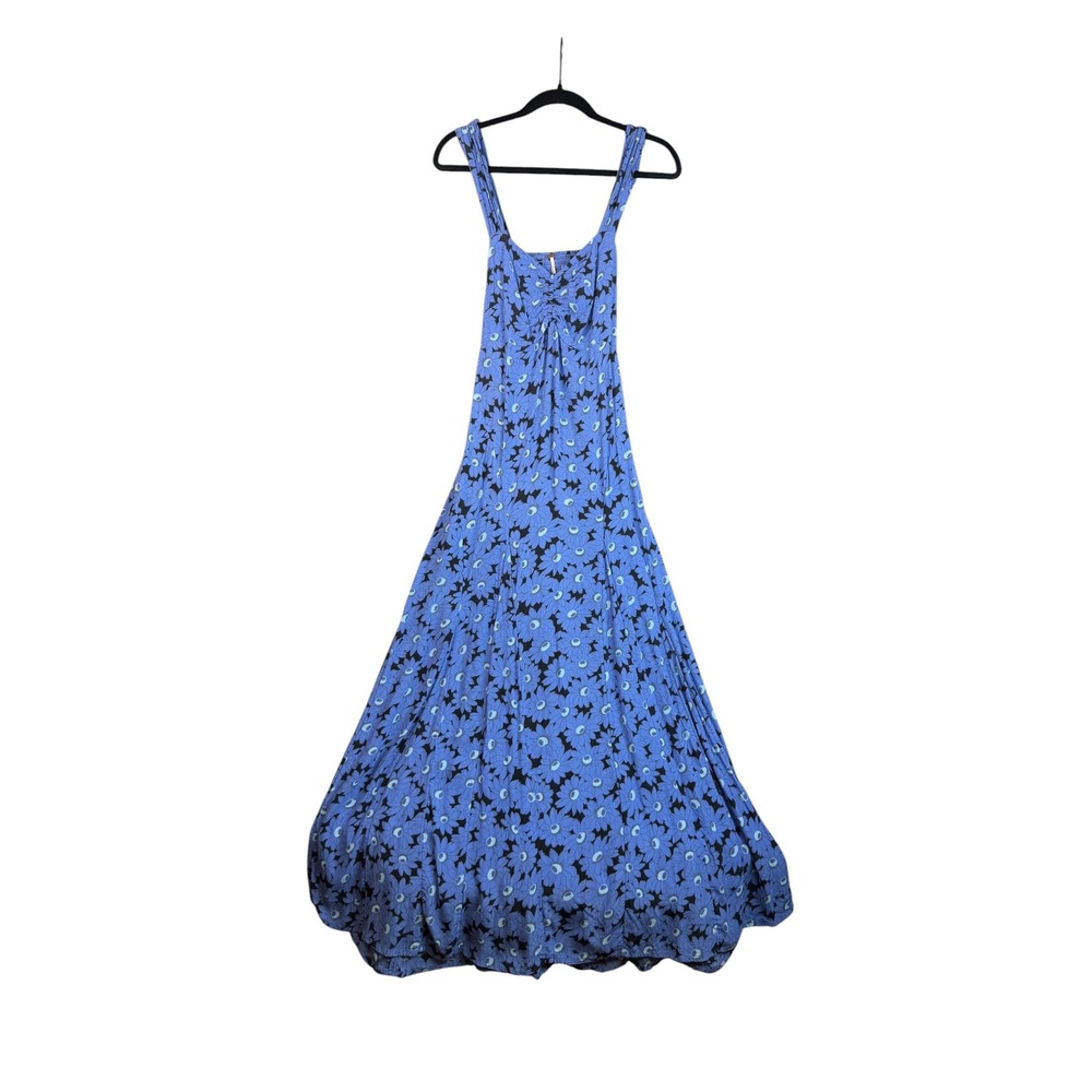 Free People Blue Floral Maxi Dress Smocked Back Cutout Boho Summer S/P